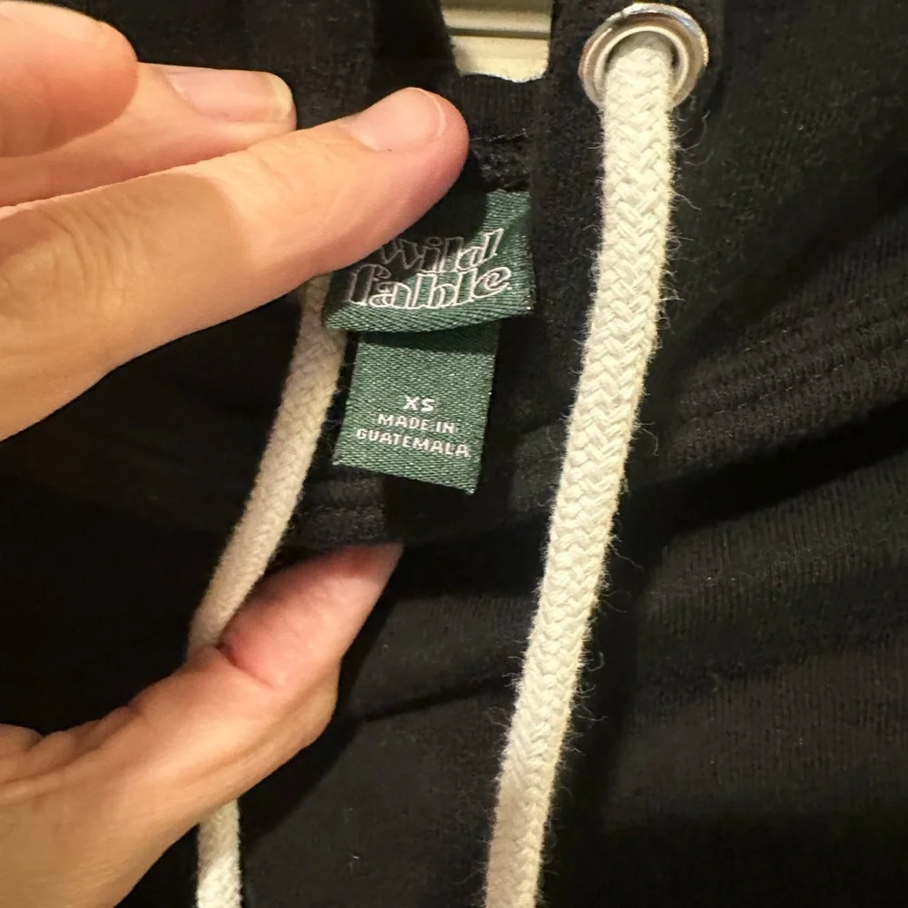 wild fable Black Cropped Hoodie with White Drawstrings - Picture 2 of 3